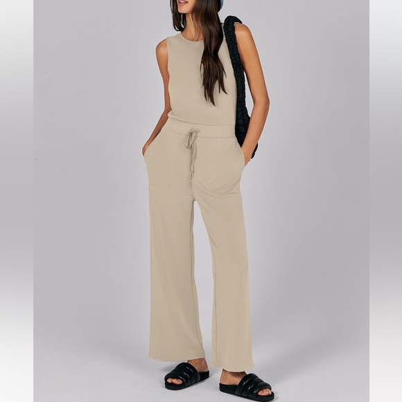Beige Wide Leg Jumpsuit - Small - Picture 7 of 8